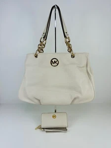 Michael Kors Fulton Purse Large Shoulder Bag White Soft Leather with Wallet New - Picture 1 of 11