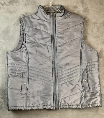 Jane Ashley Quilted Vest Women's 2X Silver Gray Full Zip Pockets - Image 1 of 4
