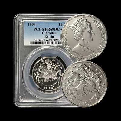 GIBRALTAR. 1994, 14 ECU, Silver - PCGS PR69 - Top Pop 🥇 Knight w/o Pounds - Image 1 of 4