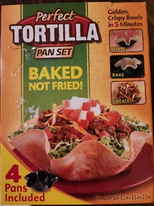 OVEN BAKED TACO Bowl SHELL TORTILLA Pan SET OF 4 FOUR 6.5 x 6.5 x 2.5 NEW - Picture 1 of 6