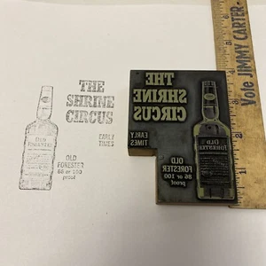 The Shrine Circus Print Type Block 3.5” WoodPrint Block Old Forester Early Times - Picture 1 of 7