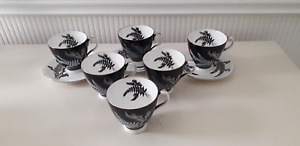 Royal Albert Night & Day (6) Coffee Cups And (3) Saucer  Black & White Ferns