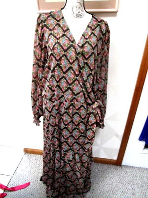 VESTIDO LAUREN CONRAD-NEGRO/MULTI-FLORAL-GASA-FORRADO-MAXI-ENVOLVENTE-TALLA-4X-NUEVO CON ETIQUETAS-$72 Foto 1 de 3