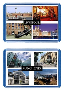Liverpool & Manchester, 2 x Fridge Magnet's - Large Size (7cm x 4.5cm) - - Picture 1 of 3