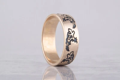 Anillo Adorno Lobo Hecho a Mano Símbolo Vikingo Joyería Bronce Patrón Animal Banda Foto 1 de 4