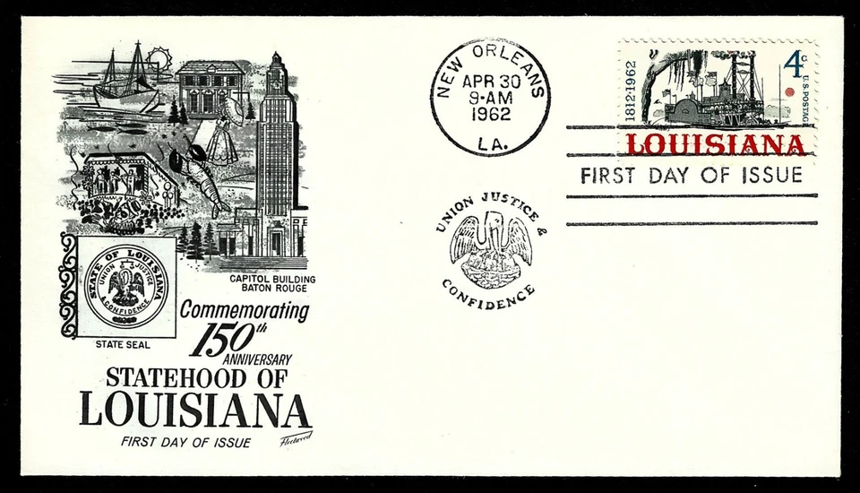 USA, SCOTT # 1197, FLEETWOOD FDC COVER - STATEHOOD OF LOUISIANA, YEAR 1962 - Image 1 of 1