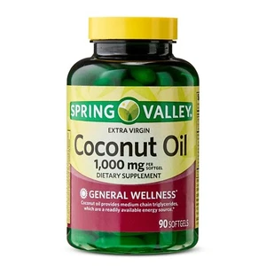 Spring Valley Extra Virgin Coconut Oil Supplement 1000 mg 90 Count Softgels 8/26 - Picture 1 of 3
