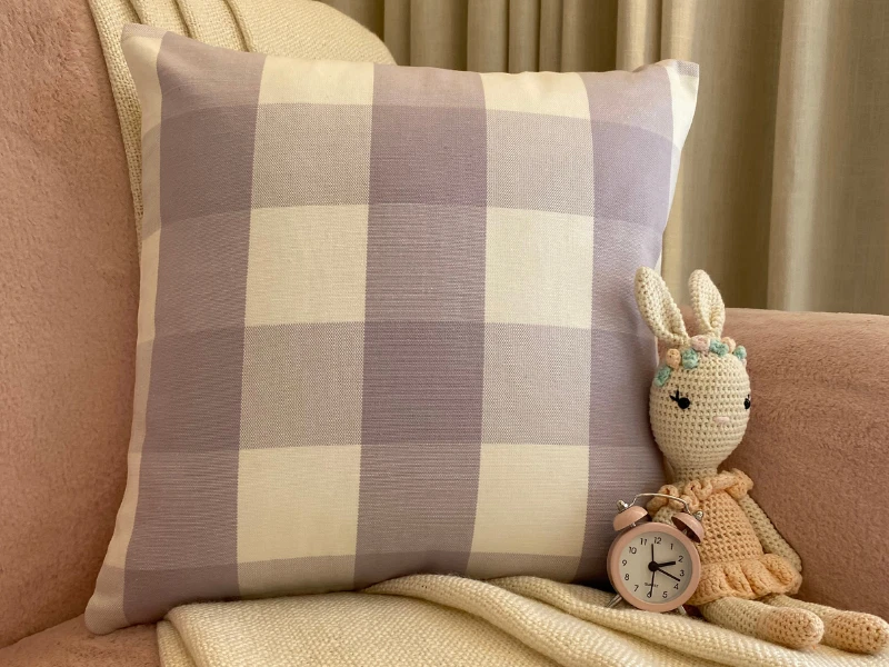 Throw Pillow Case Purple 16"x16", Room Decor Cotton Plaid - Lilac Plaid - Image 1 of 4