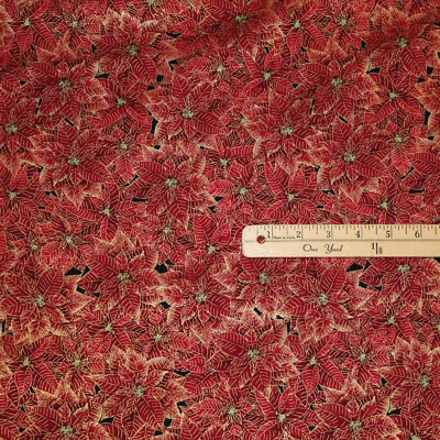 Holiday Spice Packed Red Metallic Poinsettas Christmas Fabric 34" x 42" #8515 - Image 1 of 2