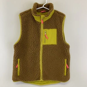 CREWCUTS J CREW Vest Girls 12 Sherpa Cozy  Fleece Brown Yellow Green - Picture 1 of 7