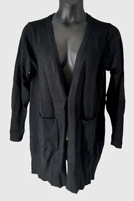 Denim & Co. Cárdigan Comfort Zone regular tejido miel frente abierto negro Foto 1 de 2