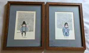 P. Buckley Moss Pair Signed Numbered Prints Amish Boy And Girl Framed - Picture 1 of 10