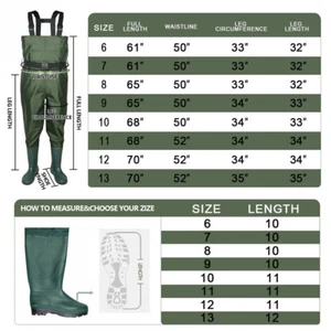 2-Ply Nylon Bootfoot Chest Wader Waterproof Chest Fishing Wader Rubber 6-13 size - Picture 1 of 28