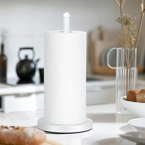 White Weighted Paper Towel Holder Stand for Countertops - Kitchen & Bathroom - Picture 1 of 9