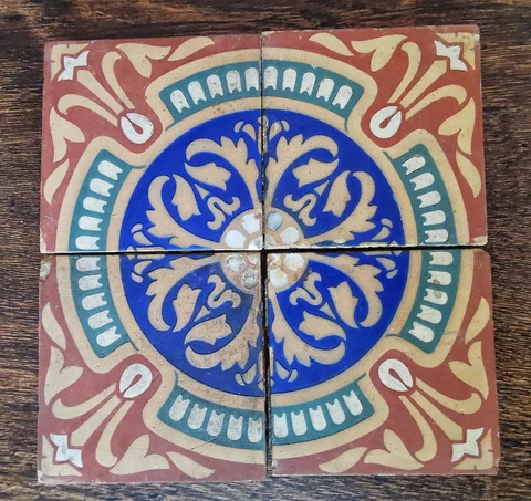 Four Victorian Maw & Co Encaustic Floor Tiles Gothic c1885 Cover