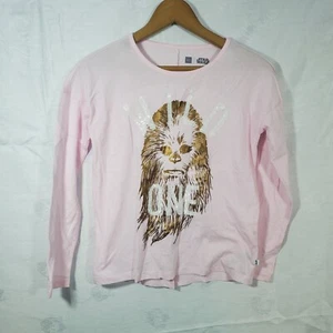 Pink Chewbacca Long Sleeve Star Wars Chewy Wild One Shirt Sequin Large Gap - Picture 1 of 2