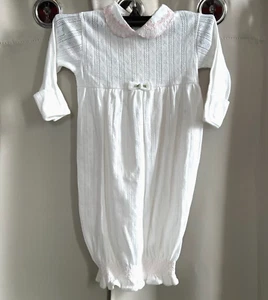 Vintage Baby Dior Layette Sleeper Gown 0-3 11 Lbs Coquette Embroidered 17678 - Picture 1 of 9