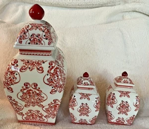 Ginger Jar Lanterns Illuminated Porcelain Asian Inspired 3 pc Set - Picture 1 of 8