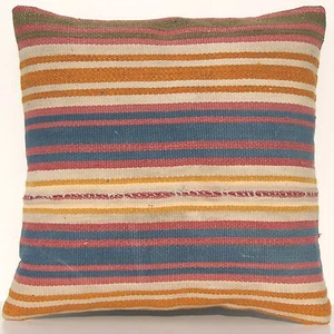 16"x16" Colorful Handmade Kilim Throw Pillow cover Boho Striped Design Turkish - Picture 1 of 3
