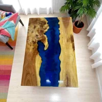 Handmade Blue Epoxy Table, Resin Dining Table, Countertop Hallway Furniture - Image 1 of 4
