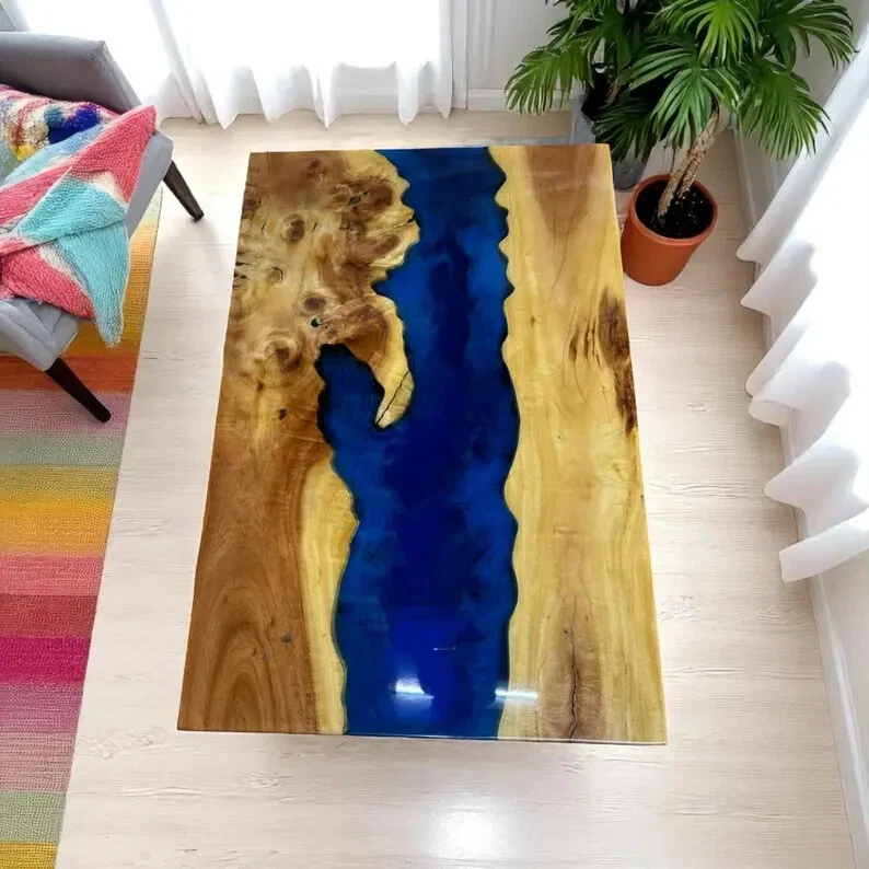 Handmade Blue Epoxy Table, Resin Dining Table, Countertop Hallway Furniture - Image 1 of 4