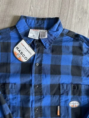 RASCO FR  2XL-Tall  Blue Black Check Gingham Plaid Long Sleeve Button Up - Image 1 of 4