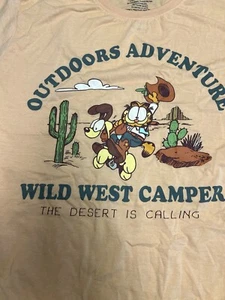 Garfield Shirt Mens XL Orange Pink Odie Wild West Camper Short Sleeve - Picture 1 of 6