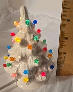 Vtg White Ceramic Ligjt Up Christmas Tree Miniature  - Picture 1 of 9