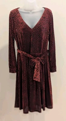 Calvin Klein черный красный бархат в горошек V шеи галстук талии платье размер 12 выгорания - Изображение 1 из 4