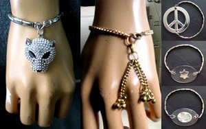 Unique stretch bracelets: Effey panther, peace sign, chain charm, clear acryiic - Picture 1 of 18