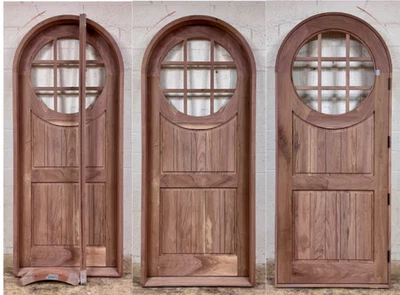 BLACK WALNUT lumber arch top door solid wood storybook large glass circle nice - Image 1 of 4