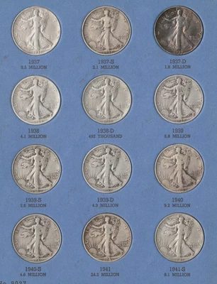 1937 - 1947  SET 30 WALKING LIBERTY SILVER HALF DOLLARS COLLECTION 1938 D RARE - Image 1 of 4
