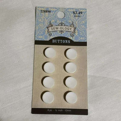 Sew-Ology White Concave Shank Buttons ⅜” (10mm) – 8 Pc – New on Card - Image 1 of 3