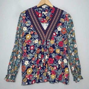 One World Peasant Top Size Medium Floral Romantic Cottagecore Boho Western Artsy - Picture 1 of 9