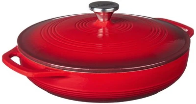 Lodge 3.6 Quart Cast Iron Casserole Pan. Red Enamel Cast Iron Casserole Dish - Image 1 of 4