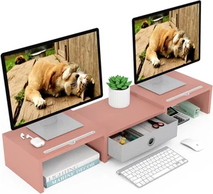 WESTREE Dual Monitor Stand with Drawer 3 Shelf Computer Monitor Riser, Deskto... - Picture 1 of 13