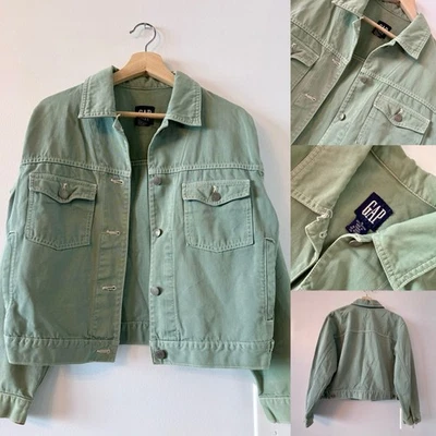 Chaqueta vaquera Gap verde salvia chaqueta vaquera para mujer talla pequeña botones bolsillos Foto 1 de 4