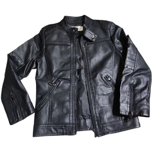LJYH Boys Motorcycle Bomber Black Faux Leather Jacket Sz 5T 6 Amazing Quality! - Picture 1 of 11