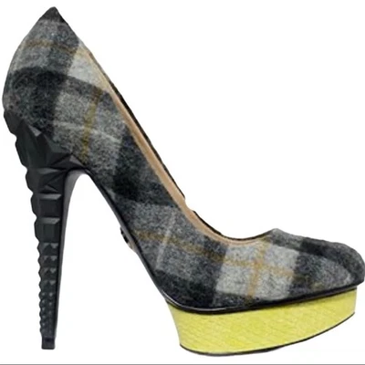 Zapatos de salón RACHEL Rachel Roy Keedan gris a cuadros punta almendra plataforma talla 6 Foto 1 de 4