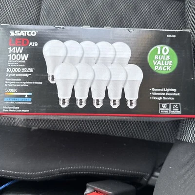 NEW.  SATCO 14W A19 LED - 5000K - 10-Pack - Image 1 of 4