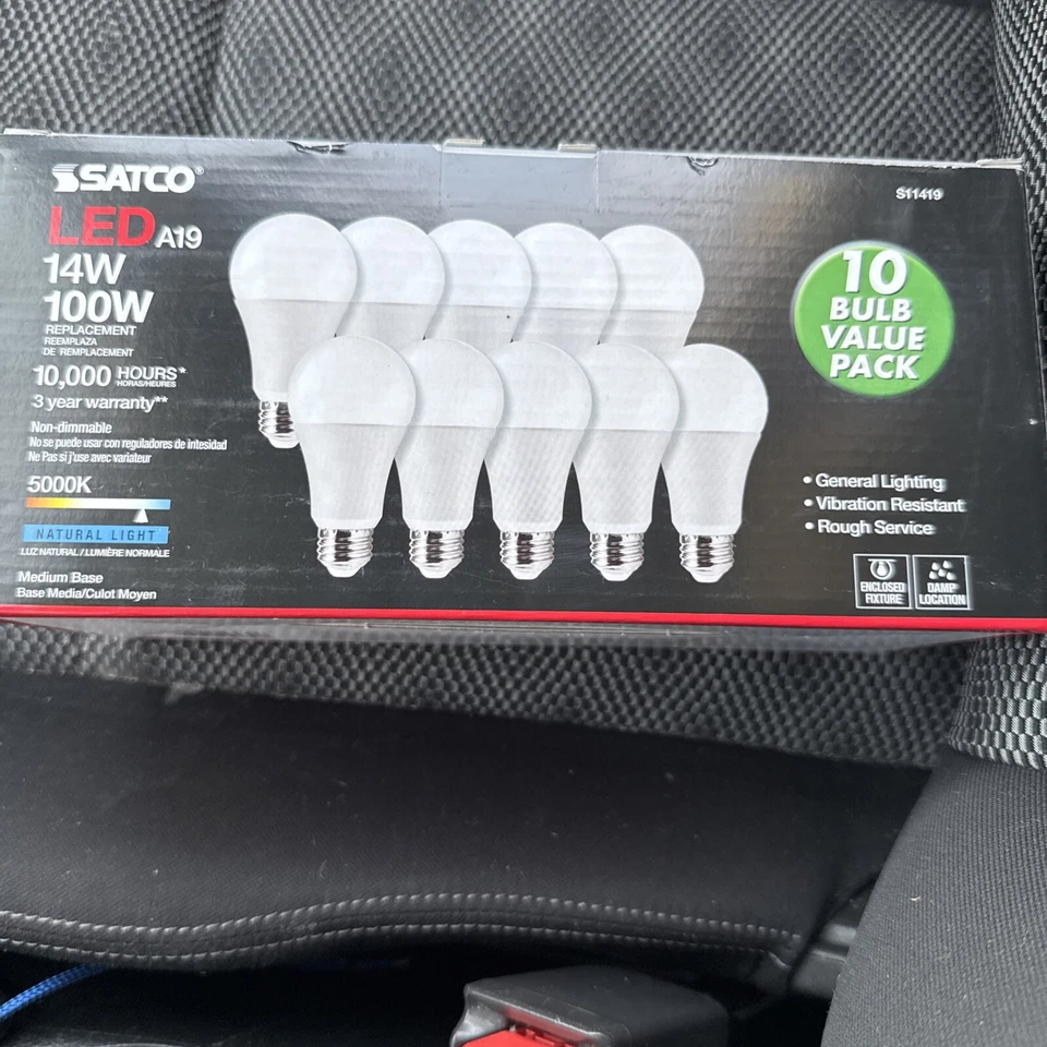 NEW.  SATCO 14W A19 LED - 5000K - 10-Pack - Image 1 of 4