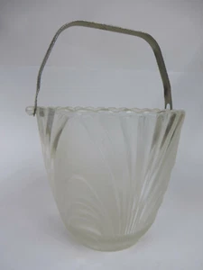 Secchiello ghiaccio vintage art deco vetro smerigliato manico alluminio martellato  - Foto 1 di 3