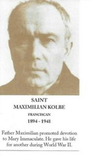 Holy Card of Saint Maximilian Mary Kolbe & a 1" Silver Oxidized Medal of M.Kolbe