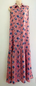 SYMA London Women's DRESS Sz 2 Red Floral Maxi Dress Button Front Ruffle Bottom - Picture 1 of 20
