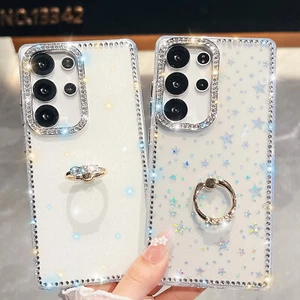 For Samsung Galaxy S25 Ultra S24 A15 A16 A36 A56 Bling Glitter Ring Stand Case - Picture 1 of 17