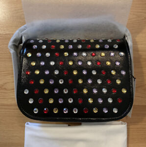 MARC JACOBS Crystal Courier Jewel Y2K Black Leather Crossbody Bag Messenger NEW