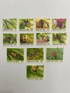 (JC) Singapore Insects Definitive Series 1985 - Complete 12v Used Stamp - Picture 1 of 2