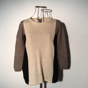 CHELSEA & THEODORE Color Block 100% Cashmere Sweater MEDIUM Beige/Taupe/Black - Picture 1 of 8