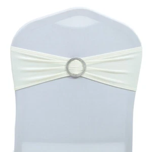 100 Elfenbein Spandex Stretch Stuhl Schärpen Schleife mit Schieber Schnalle Hochzeit Party Deko - Bild 1 von 6