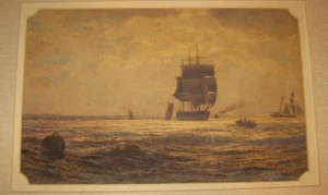 Antique WH Simpson 'Sailing BOATS at NIGHT' Luminous Seascape ENGLAND Painting - Picture 1 of 12